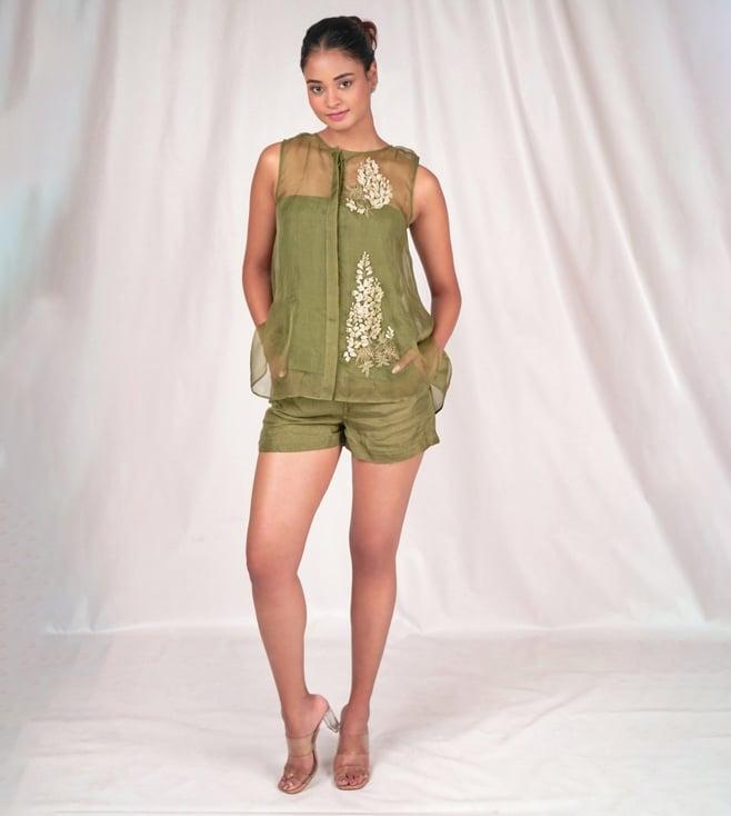 seesa green spring summer aloe organza overshirt with embroidery details