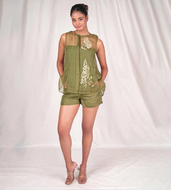 seesa green spring summer aloe organza overshirt with embroidery details