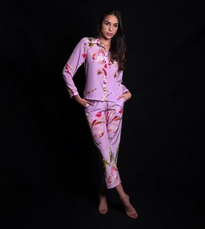 seesa purple resort wear rose floral printed shirt