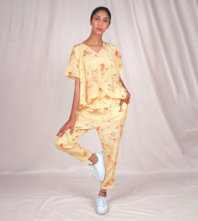 seesa yellow spring summer loose-fit printed jumpsuit