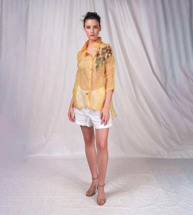 seesa yellow spring summer organza overshirt with embroidery details