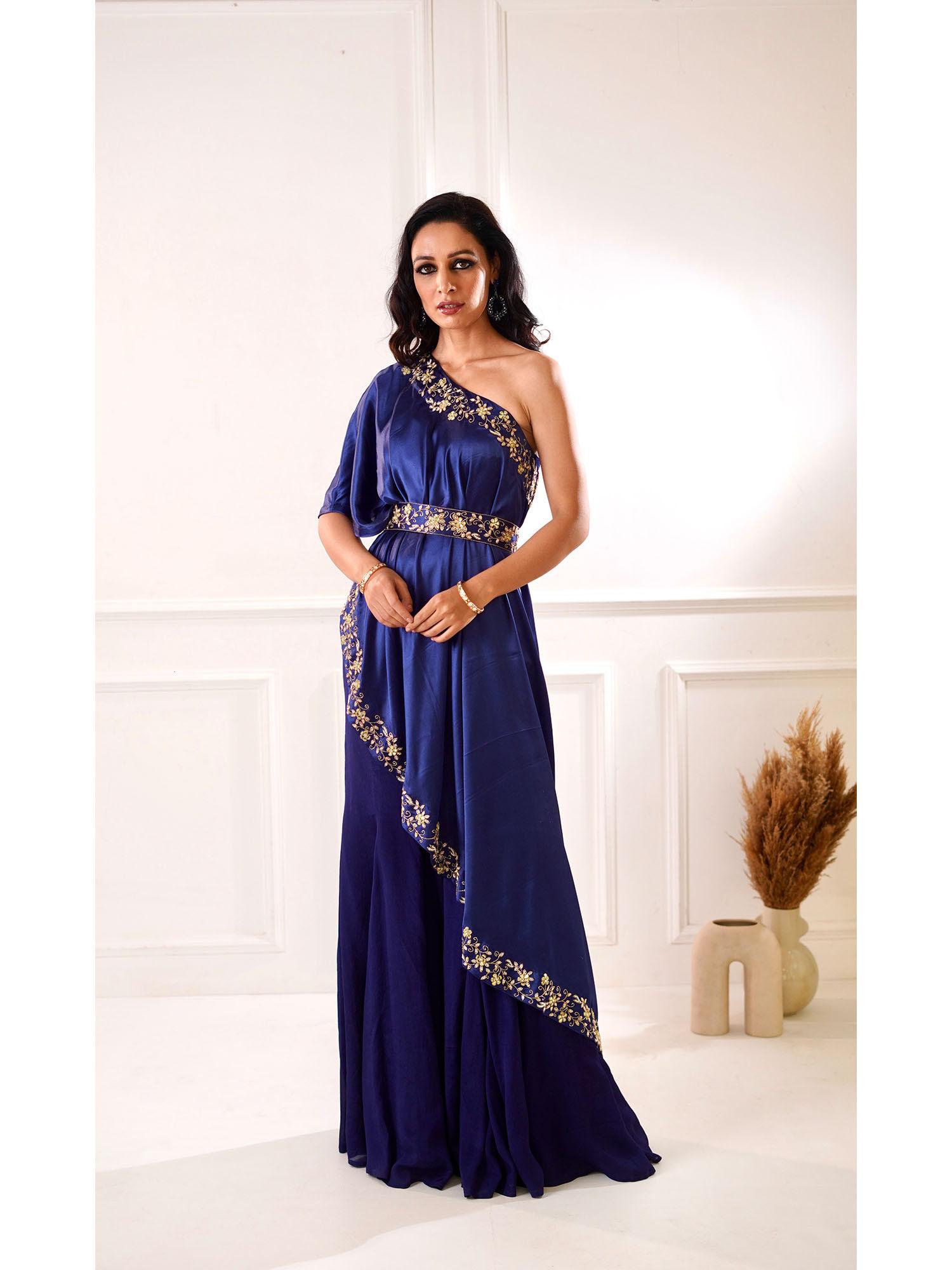 sehar navy amber cape, inner and sharara with belt (set of 4)