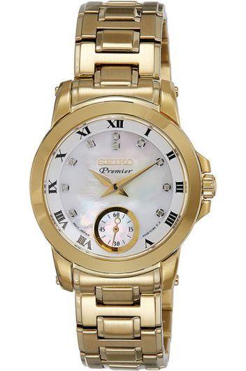 seiko premier mop dial quartz watch with steel & yellow gold pvd bracelet for women - srkz60p1