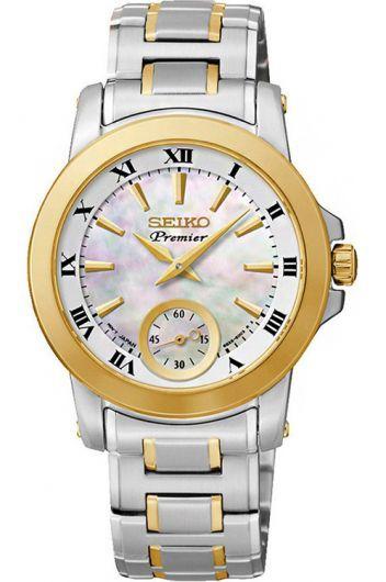seiko premier mop dial quartz watch with steel & yellow gold pvd bracelet for women - srkz66p1