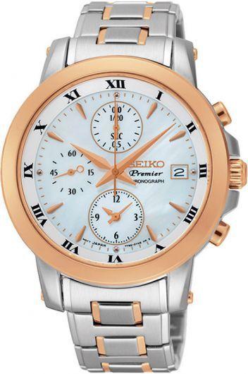 seiko premier silver dial quartz watch with steel & rose gold pvd bracelet for women - sndv68p1