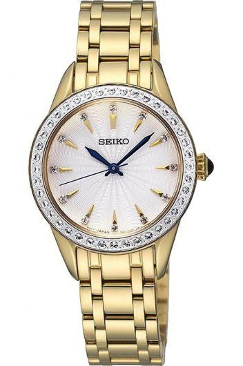 seiko seiko ladies white dial quartz watch with steel & yellow gold pvd bracelet for women - srz386p1