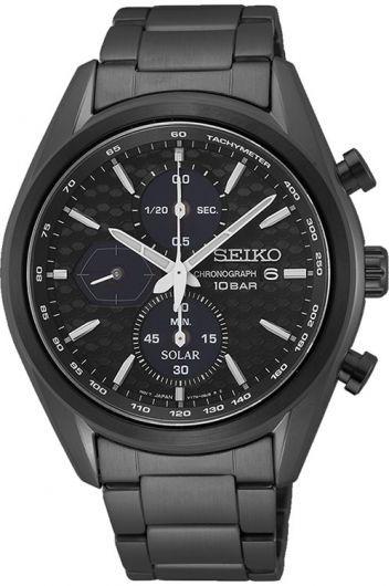 seiko macchina sportiva black dial quartz watch with steel & black pvd bracelet for men - ssc773p1