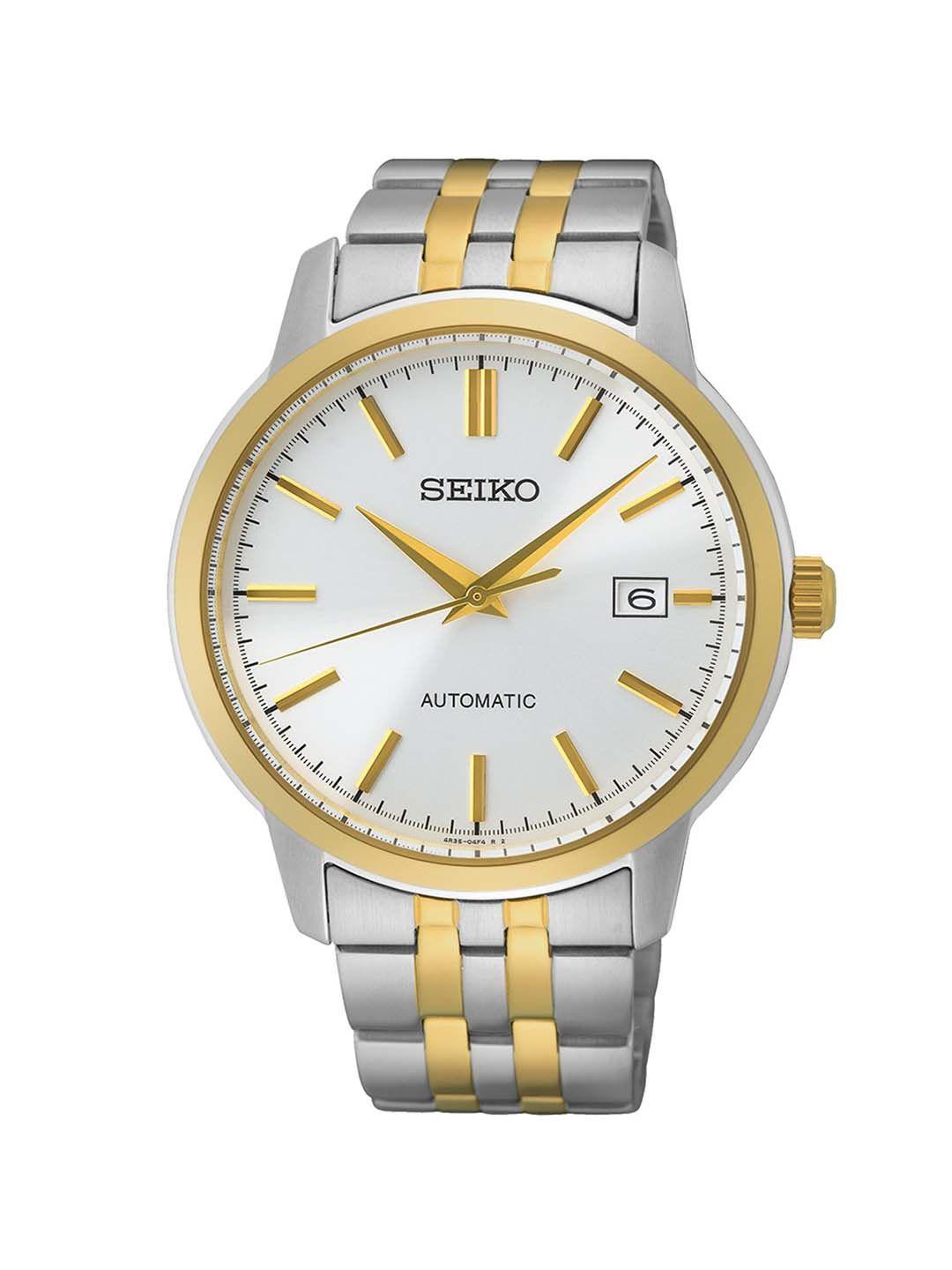 seiko men embellished dial & stainless steel bracelet style straps analogue powered watch