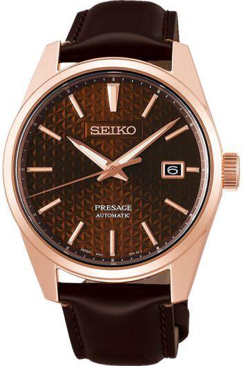 seiko presage brown dial automatic watch with leather strap for men - spb170j1