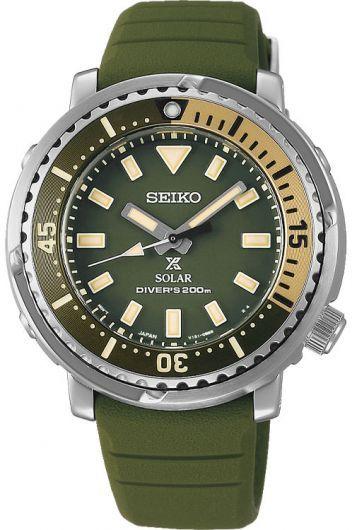 seiko prospex green dial solar powered watch with silicone strap for women - sut405p1