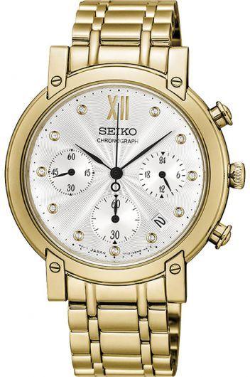 seiko seiko ladies white dial quartz watch with steel & yellow gold pvd bracelet for women - srw836p1