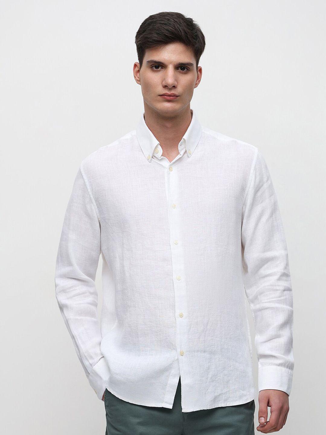 selected button down collar pure linen casual shirt