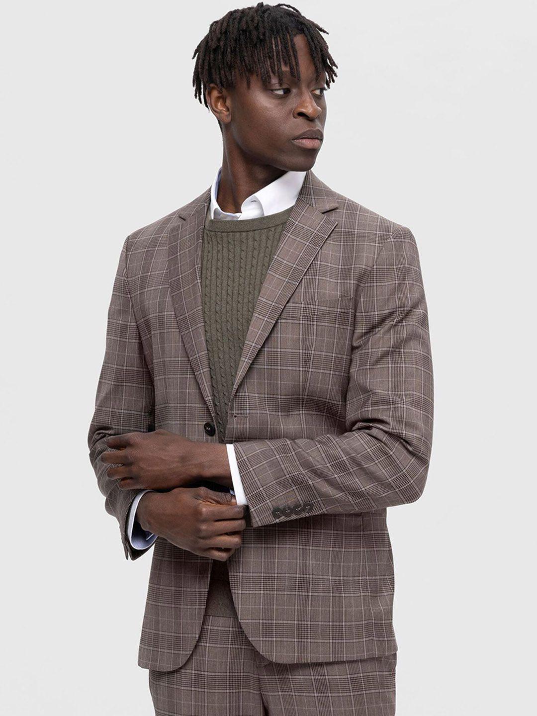 selected checked slim-fit single breasted formal blazer