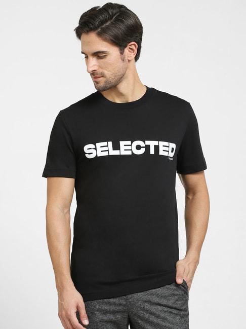 selected homme black slim fit logo print crew t-shirt