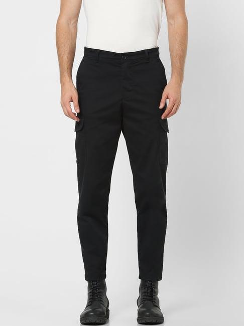 selected homme black tapered fit cargo pants