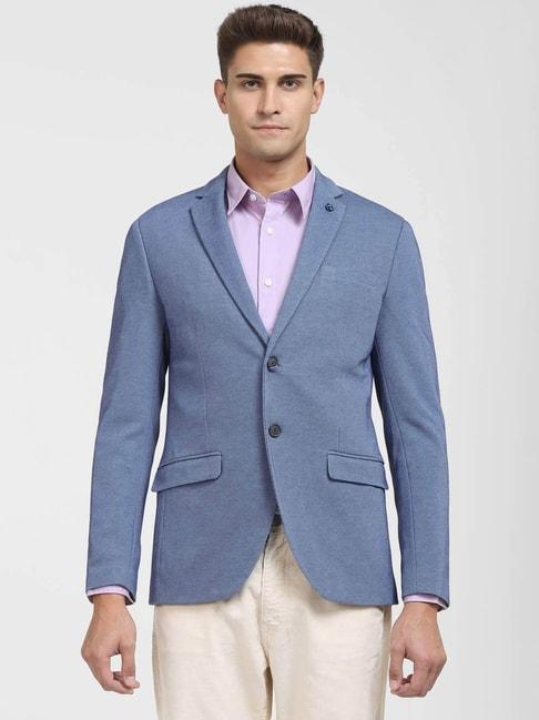 selected homme blue  slim fit self pattern blazer