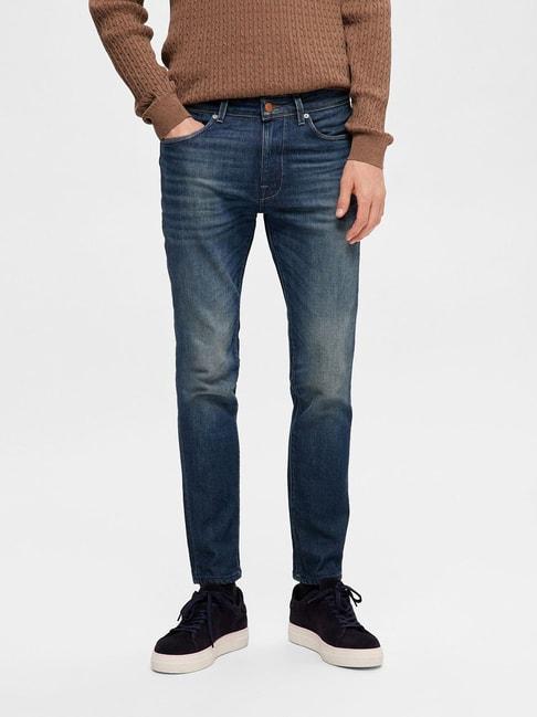 selected homme blue lightly washed slim fit jeans
