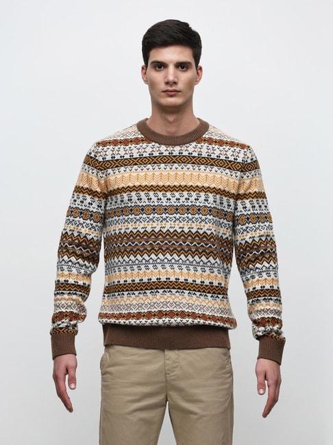 selected homme brown regular fit self design sweater