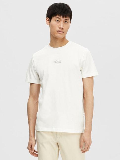 selected homme cream slim fit printed crew t-shirt