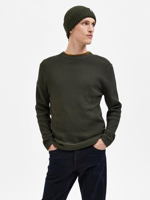selected homme dark green regular fit textured sweater