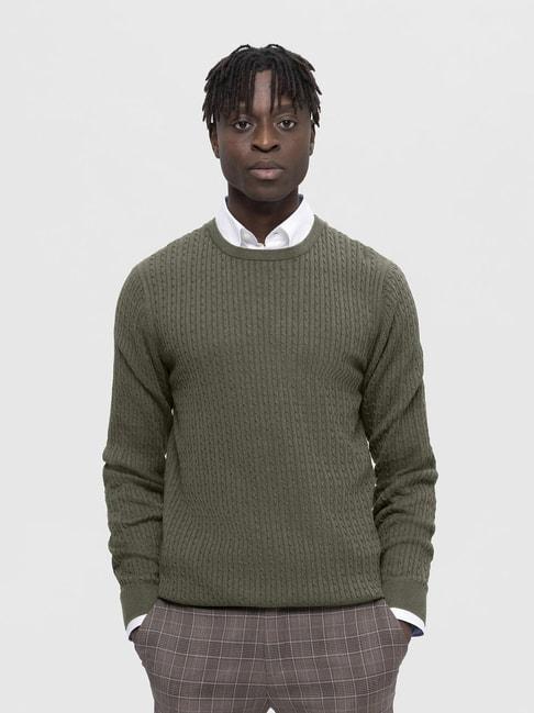 selected homme ivy green regular fit textured cotton sweater