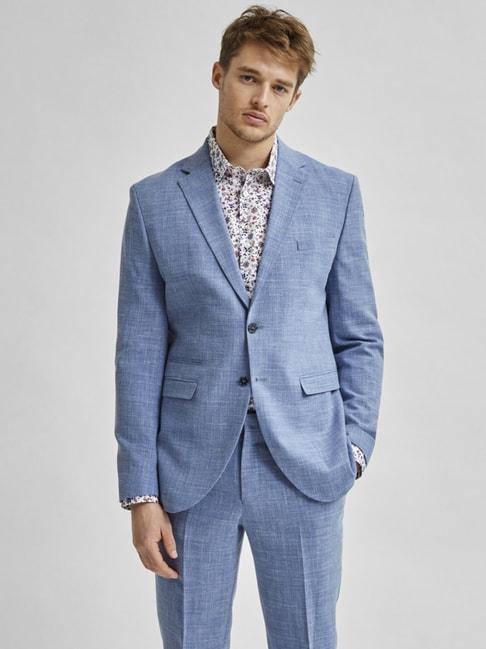 selected homme light blue slim fit self pattern blazers