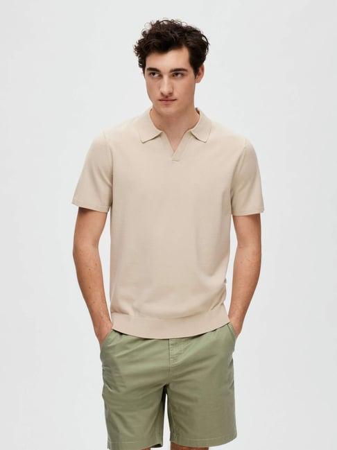 selected homme beige regular fit polo t-shirt