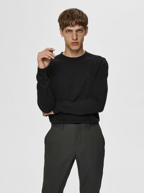 selected homme black cotton regular fit sweatshirt