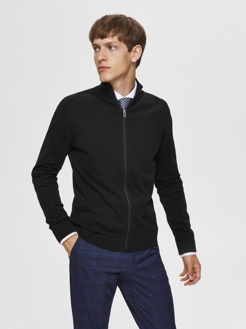 selected homme black cotton regular fit sweatshirt