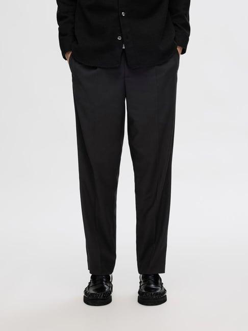 selected homme black regular fit pleated trousers