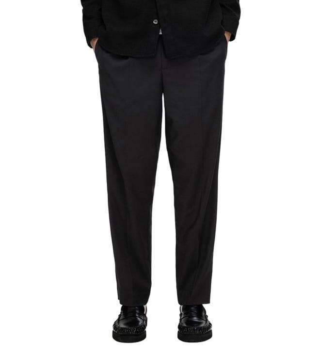 selected homme black regular fit pleated trousers