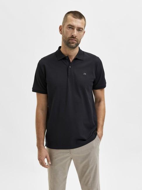 selected homme black regular fit polo t-shirt