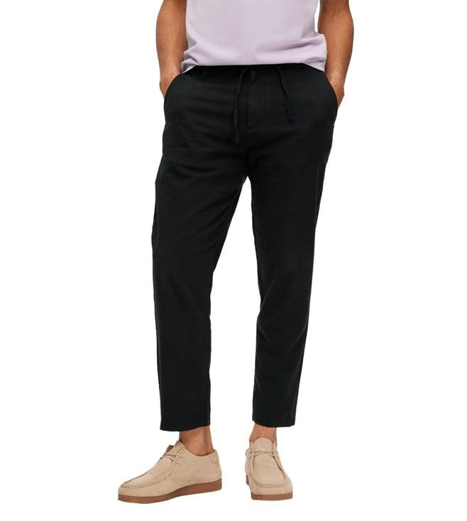 selected homme black slim fit drawstring trousers