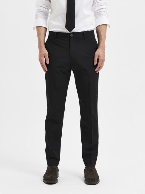 selected homme black slim fit flat front trousers