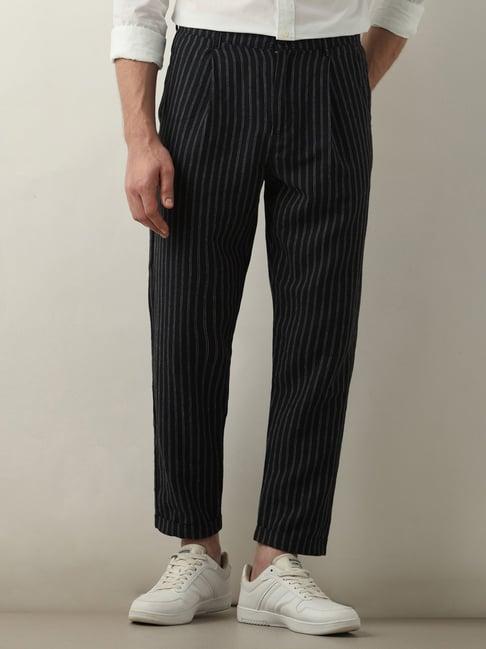 selected homme black slim fit striped pleated trousers