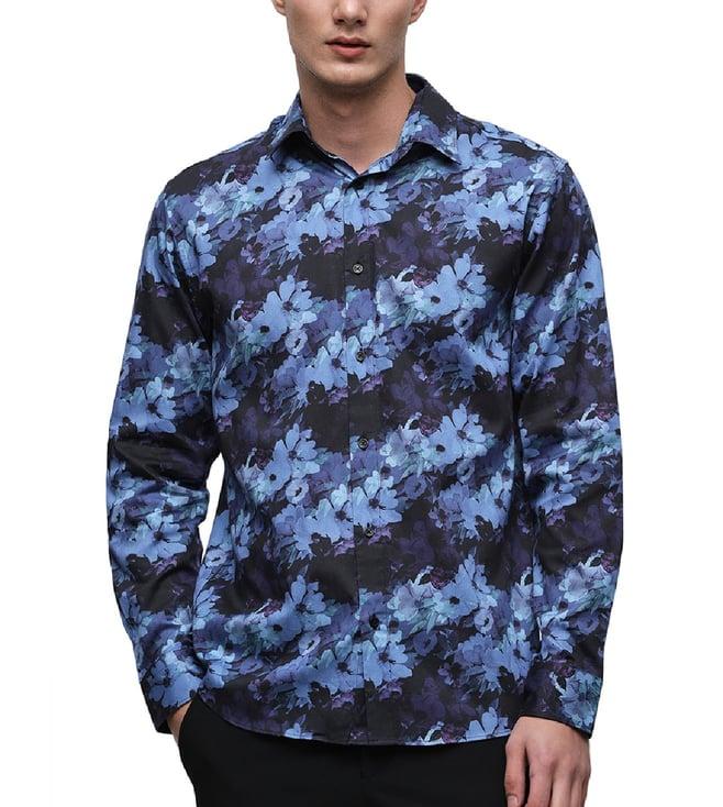 selected homme blue aster printed slim fit shirt