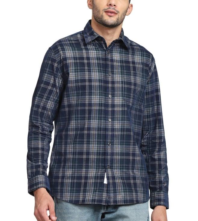 selected homme blue checked regular fit shirt