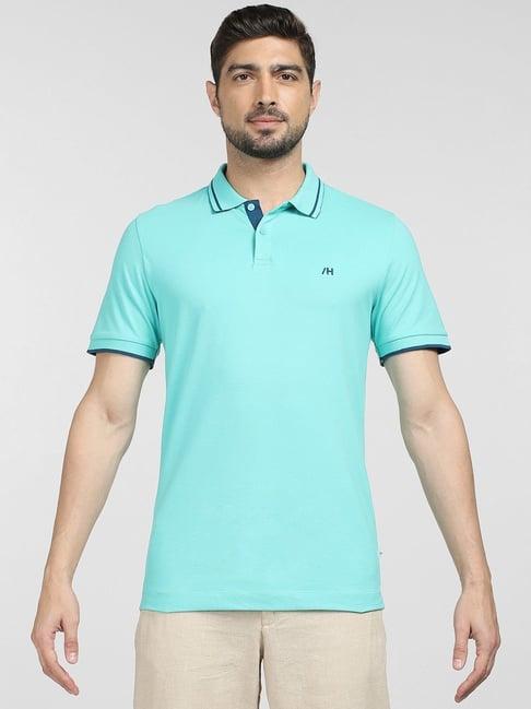 selected homme blue cotton slim fit polo t-shirt