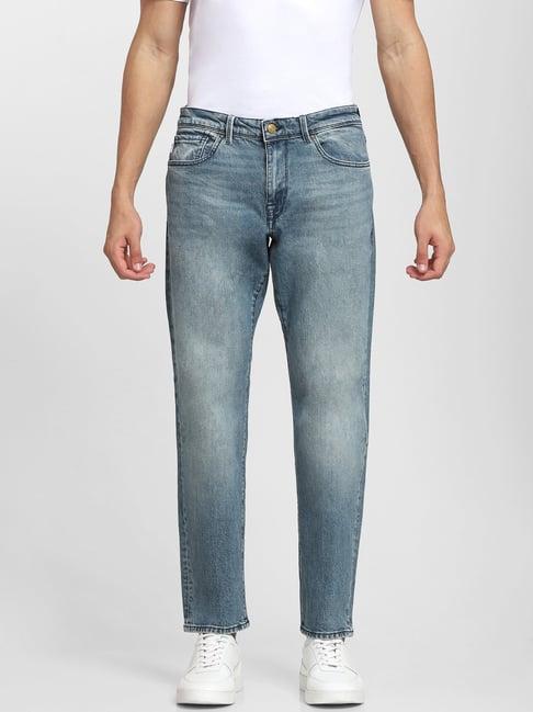 selected homme blue cotton straight fit jeans