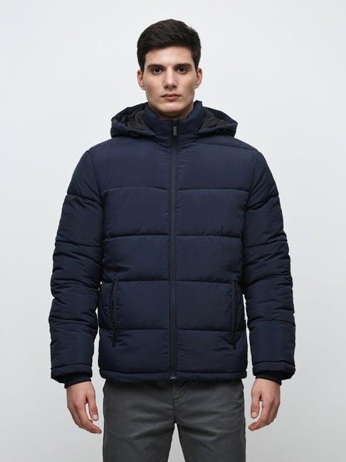 selected homme blue regular fit hooded jacket