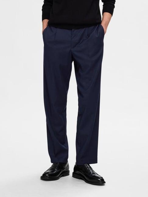 selected homme blue regular fit pleated trousers