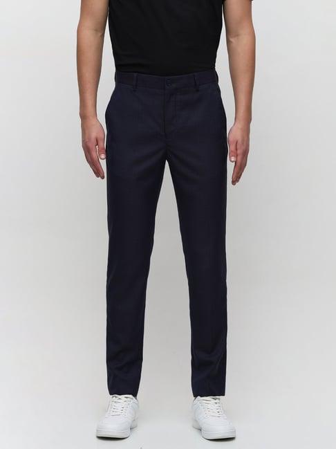 selected homme blue slim fit check flat front trousers