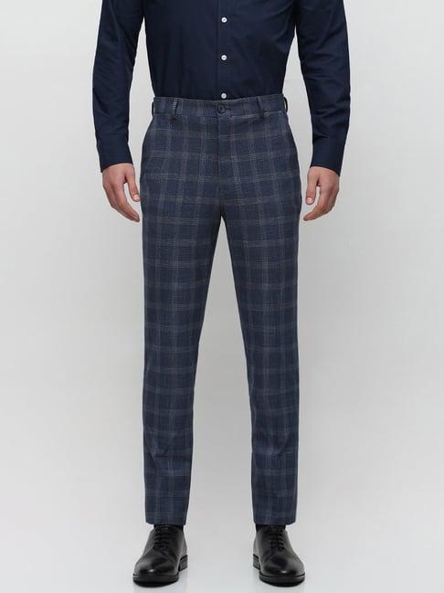 selected homme blue slim fit check flat front trousers