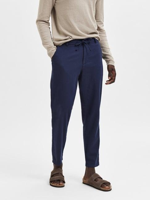 selected homme blue slim fit drawstring trousers