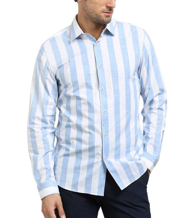 selected homme blue striped slim fit shirt