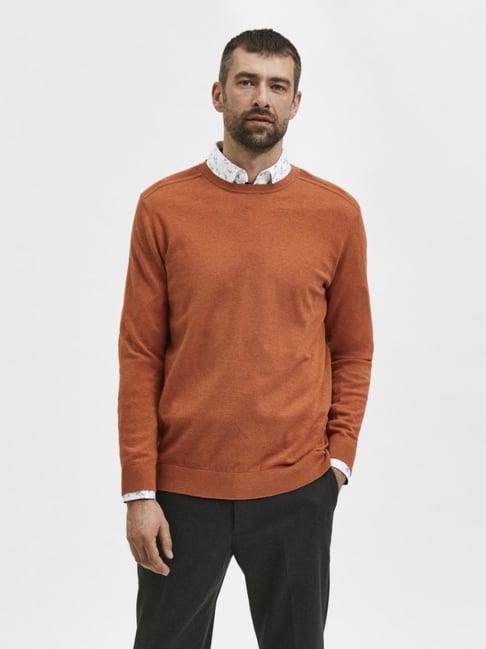 selected homme bombay brown cotton regular fit self pattern sweatshirt