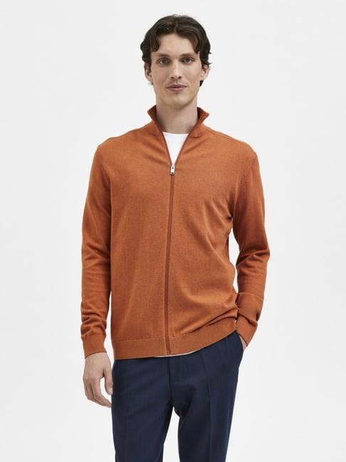 selected homme bombay brown cotton regular fit self pattern sweatshirt