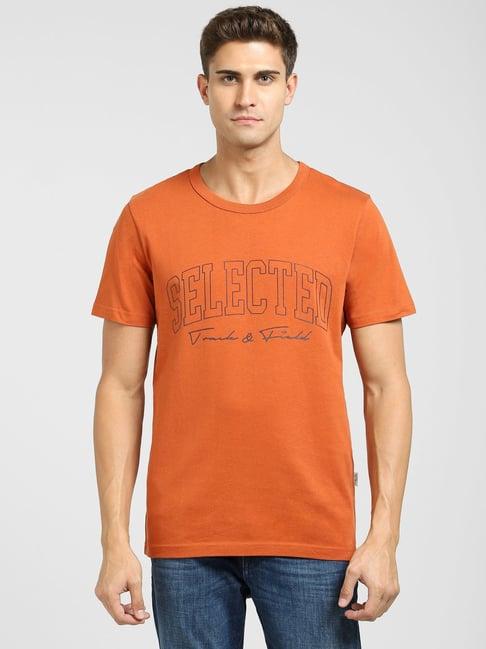 selected homme bombay brown logo regular fit t-shirt