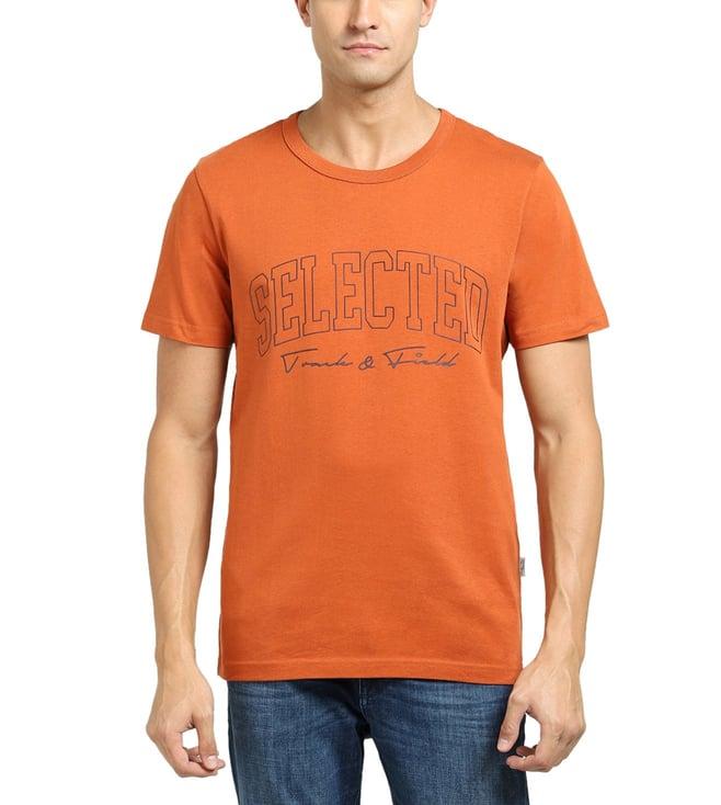 selected homme bombay brown logo regular fit t-shirt