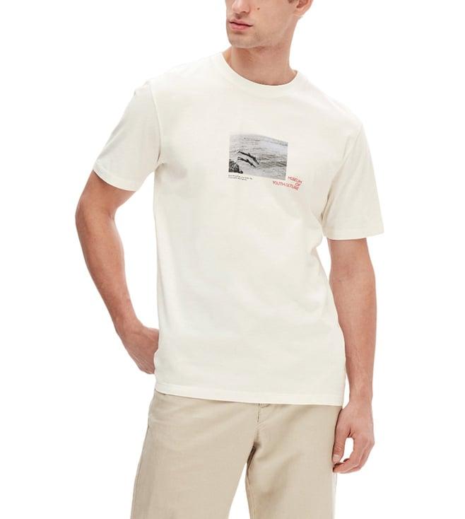 selected homme bright white fashion printed slim fit t-shirt